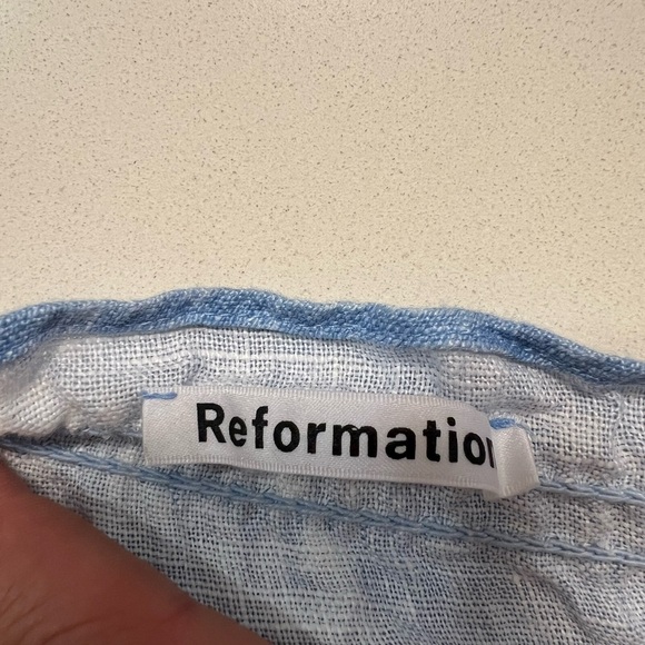 REFORMATION Gia Ruffle Peplum Convertible Strap Linen Top | XS | Retail $149 - Picture 7 of 8